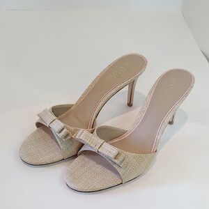 ANTONIO MELANI Cream Kitten Heel Mules with Bow